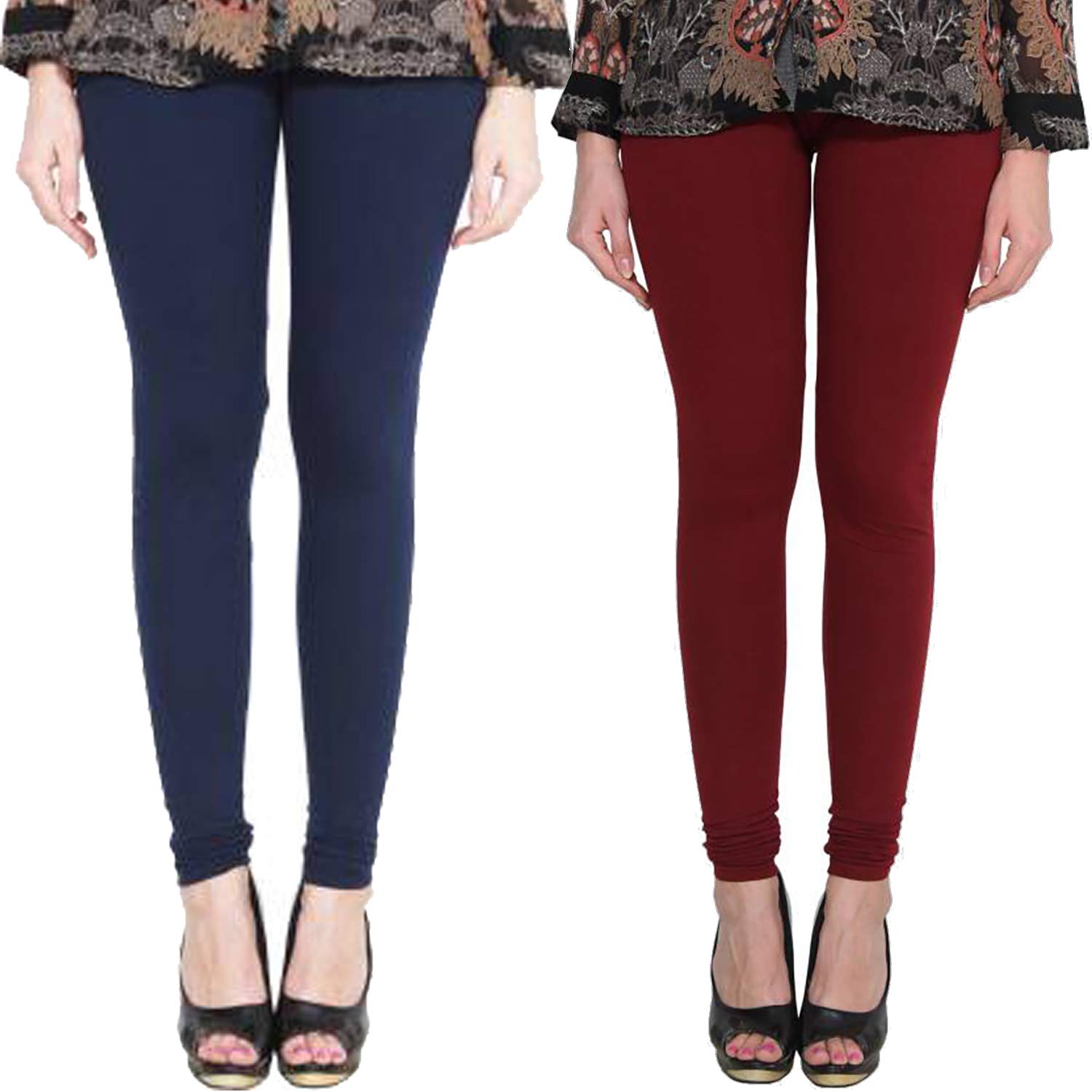 Premium_Cotton Lycra_Churidar Leggings_For Women/Girls/Ladies_Combo Pack of 2_(Dark Blue (Navy) & Maroon)-image-6