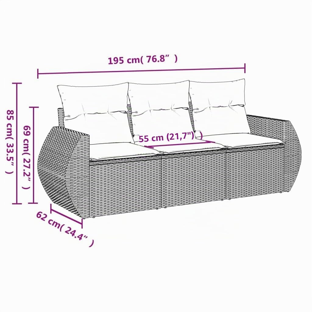 vidaXL Salon de Jardin avec Coussins 3 pcs, Canapés de Terrasse, Ensemble de Meubles de Patio, Mobilier d'Extérieur, Beige Résine Tressée