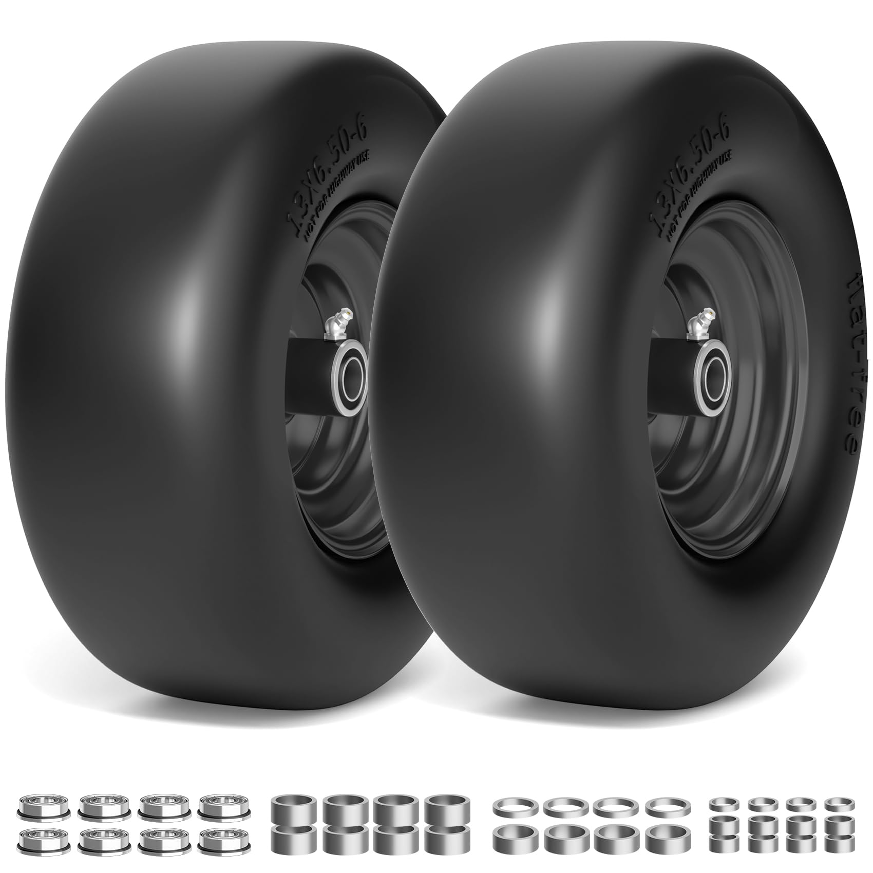 TEPU Neumático y rueda para cortacésped plano de 13 x 6.50-6, repuesto para cortacésped de giro cero, neumático delantero de 13 x 6.5-6, carga de 500 libras, con rodamiento de 3/4 pulgadas, 5/8