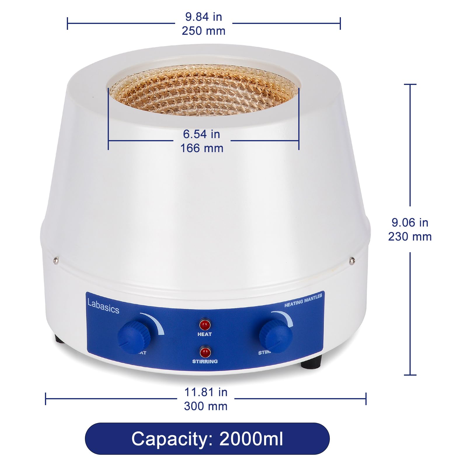 Labasics Heizmantel, Einstellbar Heizung und Elektromantel umrühren Elektrothermisch Laborheizmantel mit Magnetrührer 0-1600 U/min Temperaturregelung 220 V / 380 ℃ 250 W, 2000 ml