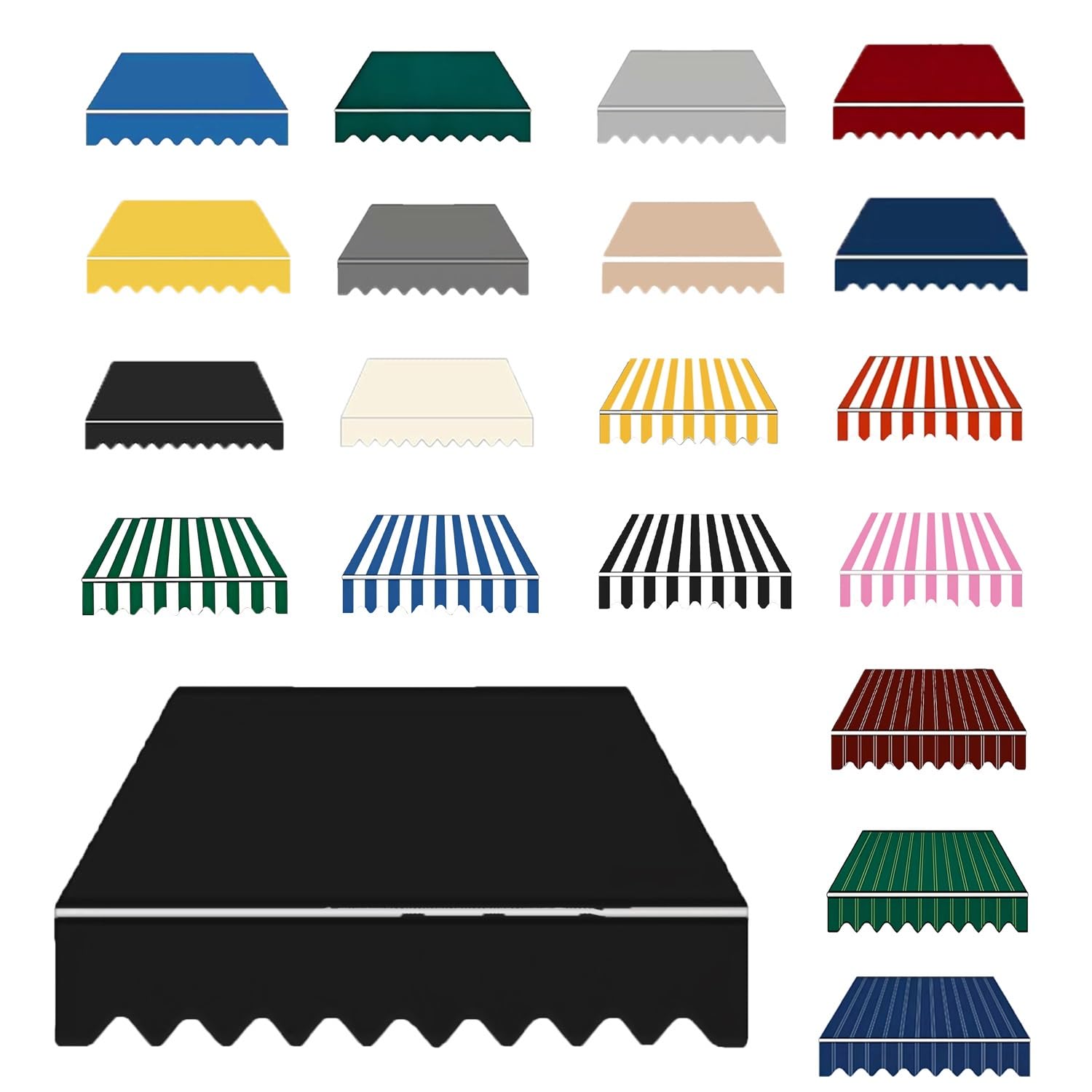 Awning Waterproof Fabric Replacement, 2 3.5 3.8 5 6 m Polyester Canopy Cover for Deck Backyard Garden Balcony, Many Sizes Sun Shade Canvas Cloth with UV Protection(Black,B3.8mxH2.95m) — image 1