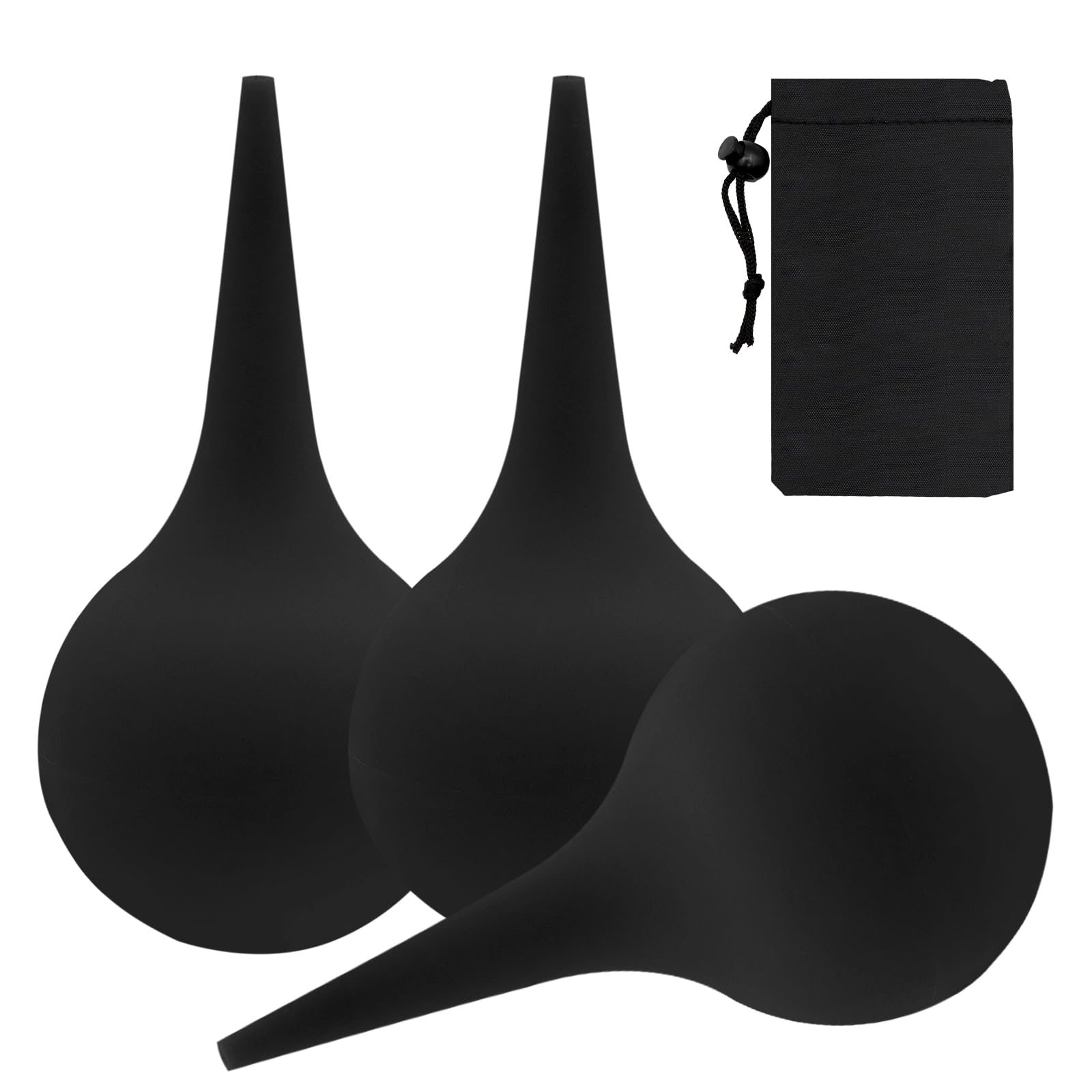 3 PCS Poire Lavement Oreilles, Poire Oreille Bouchon Adulte Enfant avec Sac Tissé Poire Effilée pour Nettoyer les Oreilles Seringue oreille Utiliser pour Nettoyage des Oreilles (Noir)