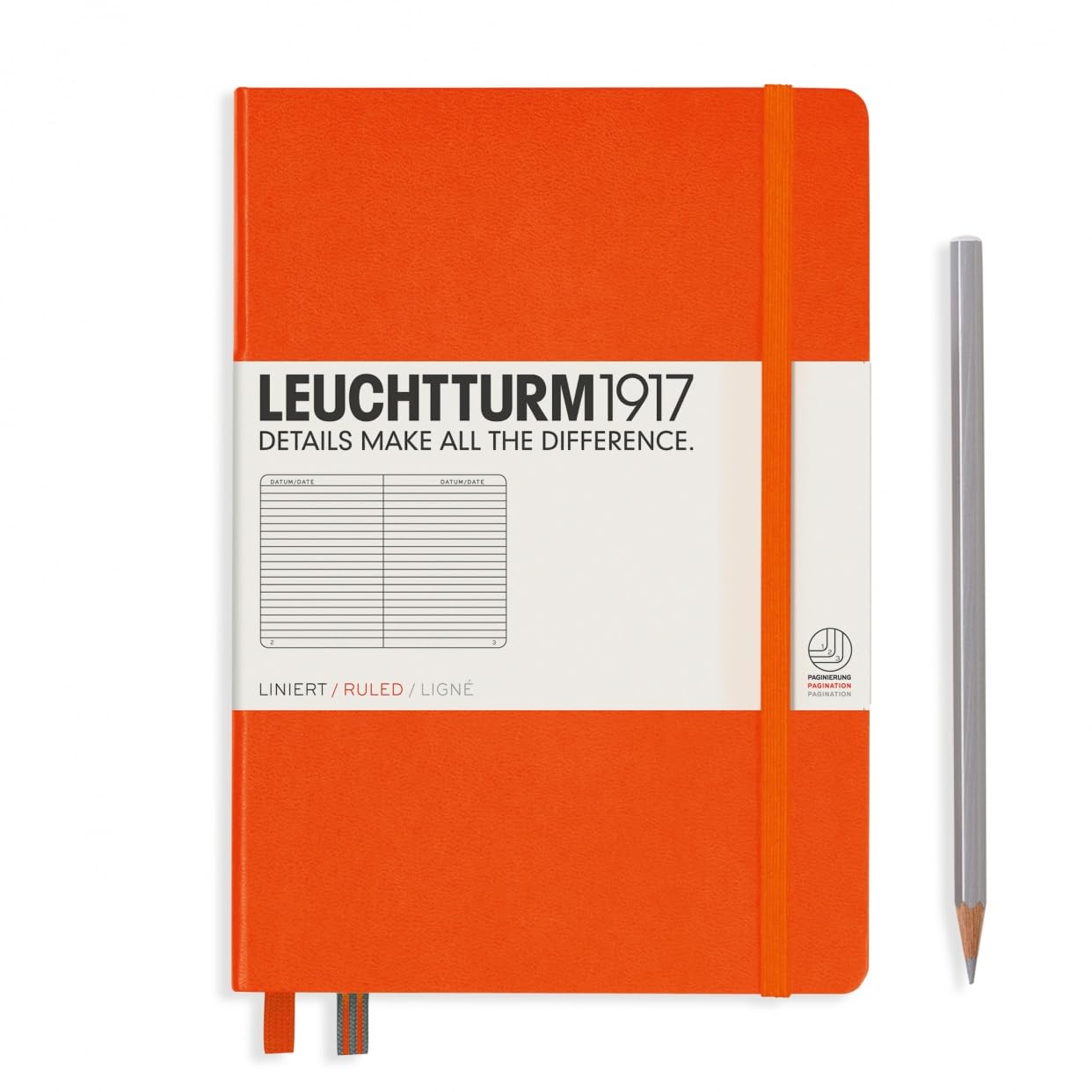 LEUCHTTURM1917 Medium A5 Ruled Hardcover Notebook (Orange) - 249 Numbered Pages