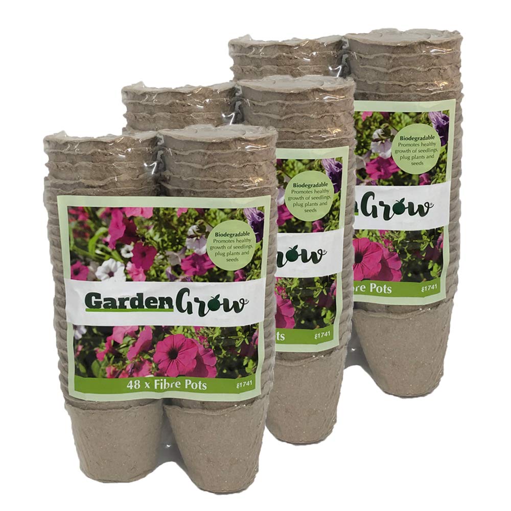 Thompson & Morgan Biodegradable Plant Fibre Seed Pots for Seeds, Seedlings & Cuttings, An Eco-friendly Alternative to Plastic, 48 x 6cm Fibre Pots (Fibre Grow Pots 144)