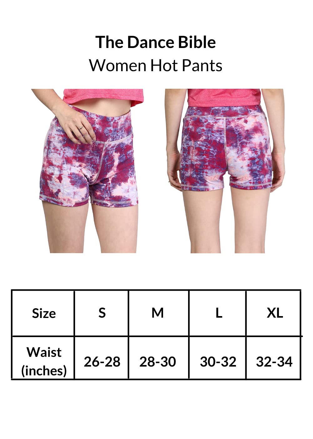 The Dance Bible Women Purple Tie Dye Slim Fit Stretchable Dance Hot Pants (Fuschia, Small) 4