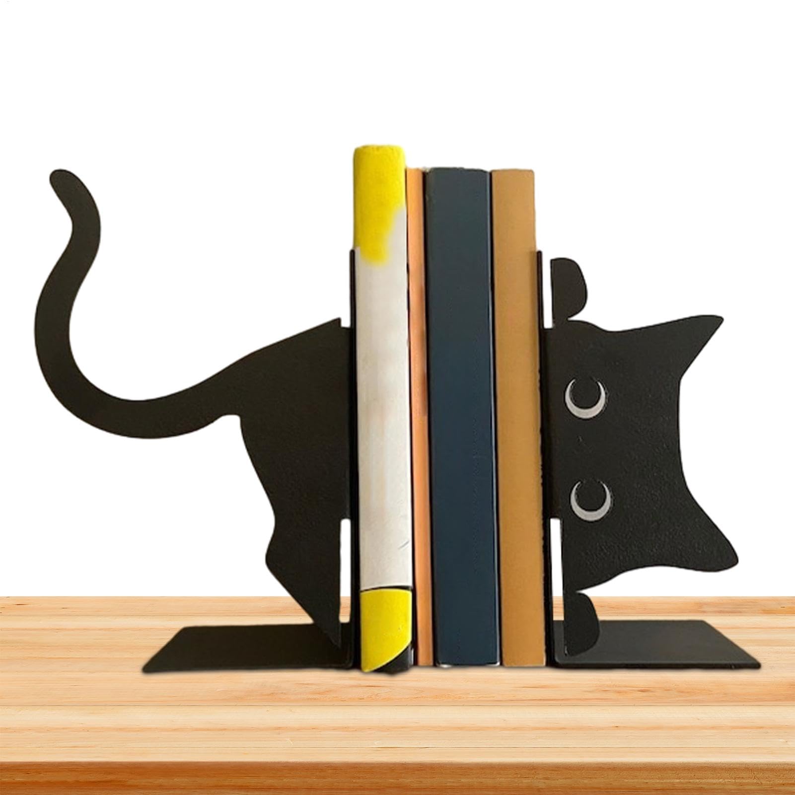 2PCS Serre-Livres Chat Métal Noir Antidérapant - Support Livres Design Cachottier Avec Marque-Page Cœur