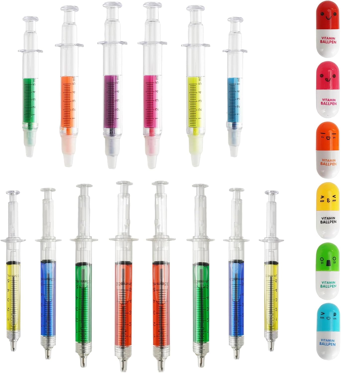 20 Pieces Syringe Pens, Retractable Fun Pill Pens, Cute Syringe Highlighters, Novelty Pen for Nurses, 0.7 Black Needle Watercolor Pen, Nursing Student School Supplies and Party Favor Gifts - Image 1 of 7
