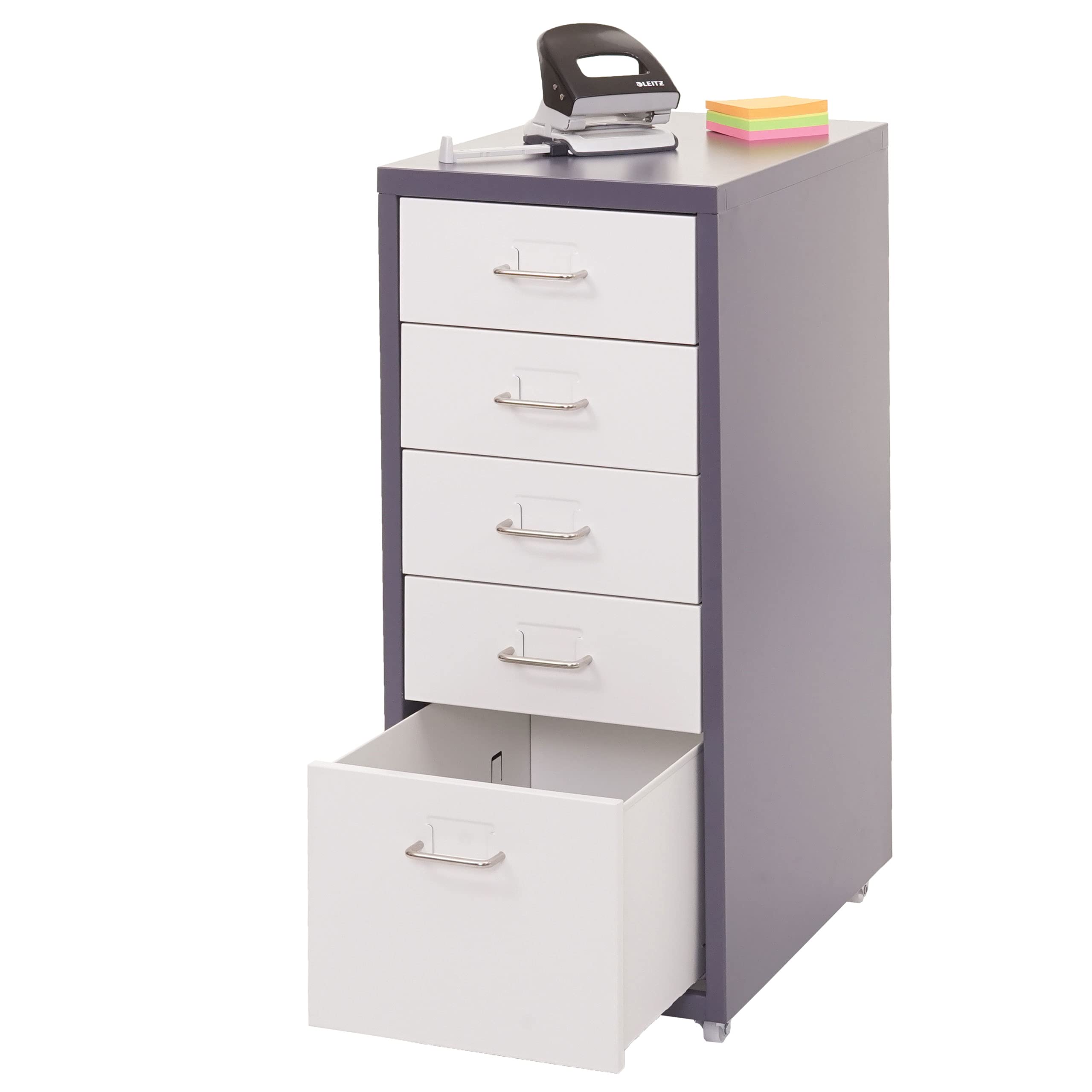 Mendler Rollcontainer Boston T851, Schubladenschrank Stahlschrank, 69x28x41cm 5 Schubladen - dunkelgrau weiß
