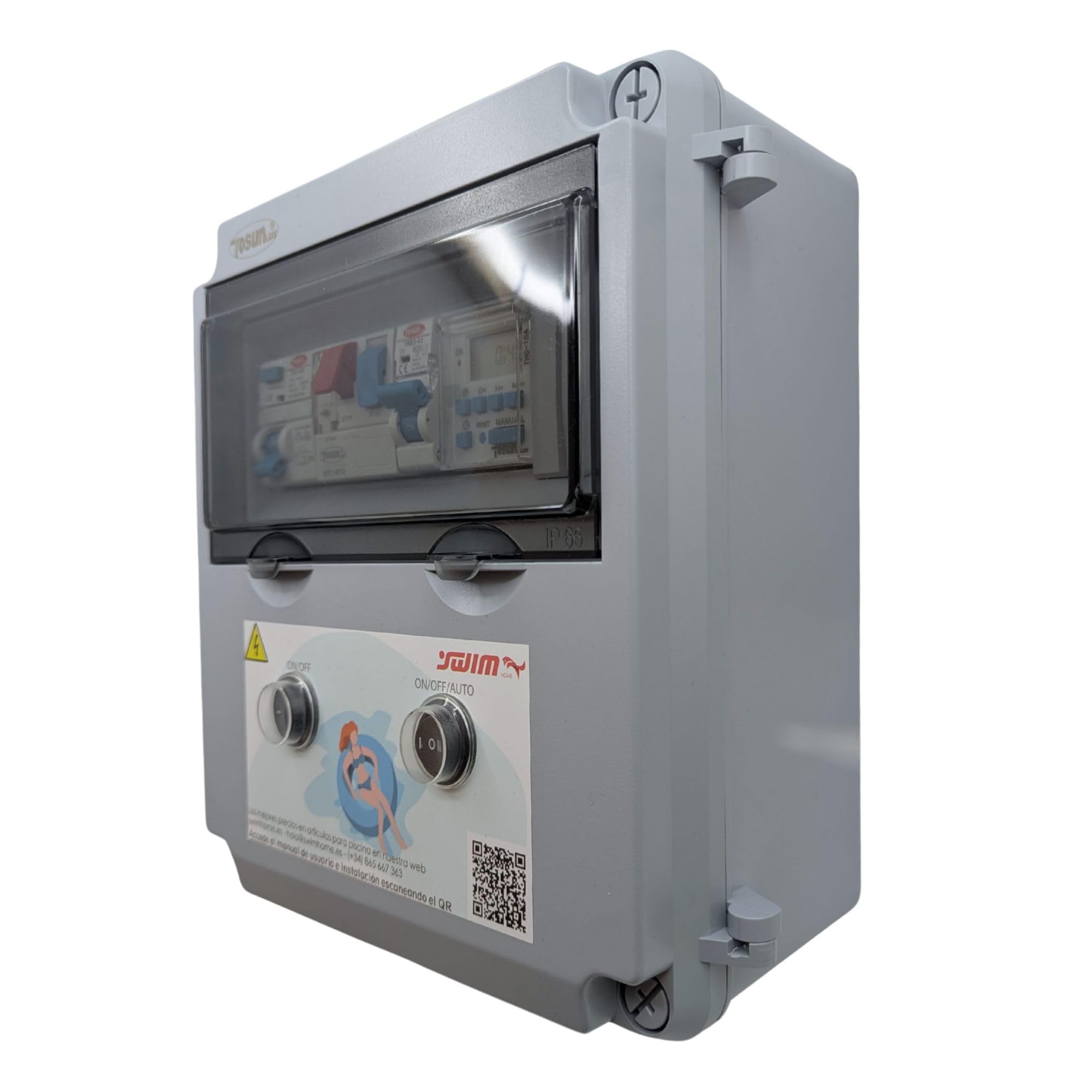 SWIMHOME Cuadro Eléctrico para Piscina Iluminación y Motor | Guardamotor y Transformador | Controlador WiFi RBG+Blanco | 60W 12DC