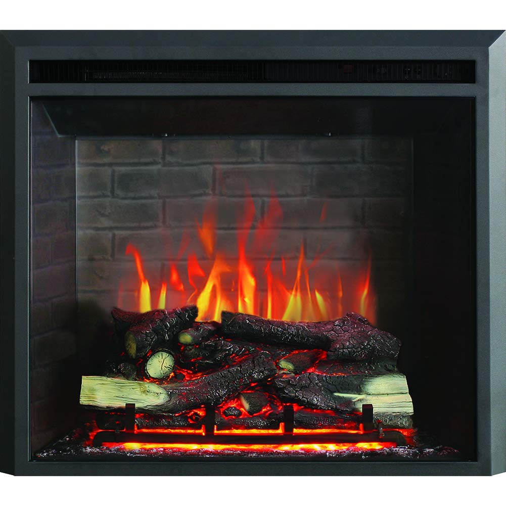 Flamme Black Wembury 71Cm/28" Electric Fireplace Insert With Crackling Sound Effects 1000W/2000W Heater With Remote Control Suitable For Custom Media Wall Or Mantel Surround Designs 23”/63Cm-33”/89Cm