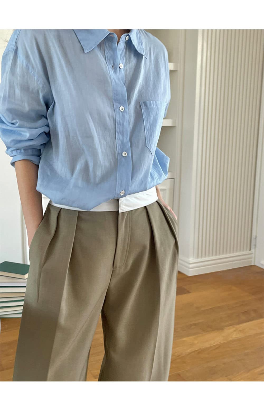 Maglietta Informale,Camicia A Maniche Lunghe Vintage da Donna Blu Trasparente Abbigliamento Moda Casual Camicie Larghe Camicie A Tunica Camicie Abbottonate Casual Camicie da Yoga da Spiaggia Camicet