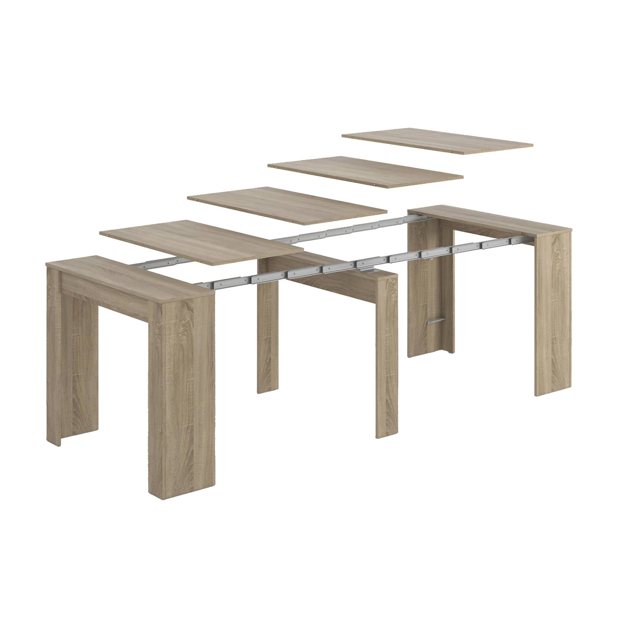 Dmora - Consolle allungabile Compton, Tavolo da pranzo allungabile, Ripiano con allunghe multiuso estensibile fino a 10 posti, 51/237x90h78 cm, Rovere
