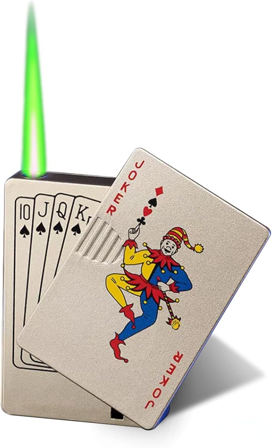 Ewoke Placer Gold-King Poker Card Windproof Green Flame Torch Lighter Side-Slide Custom Refillable Butane Lighter For Dad (Placer Gold-King)