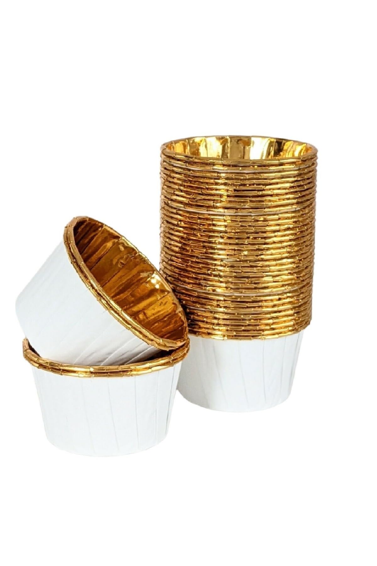 Trend Hediye Sepeti 25'li Beyaz Gold Muffin Kek Kalıbı, Kek Kapsülü Cupcake Kalıbı, Airfryer Uyumlu