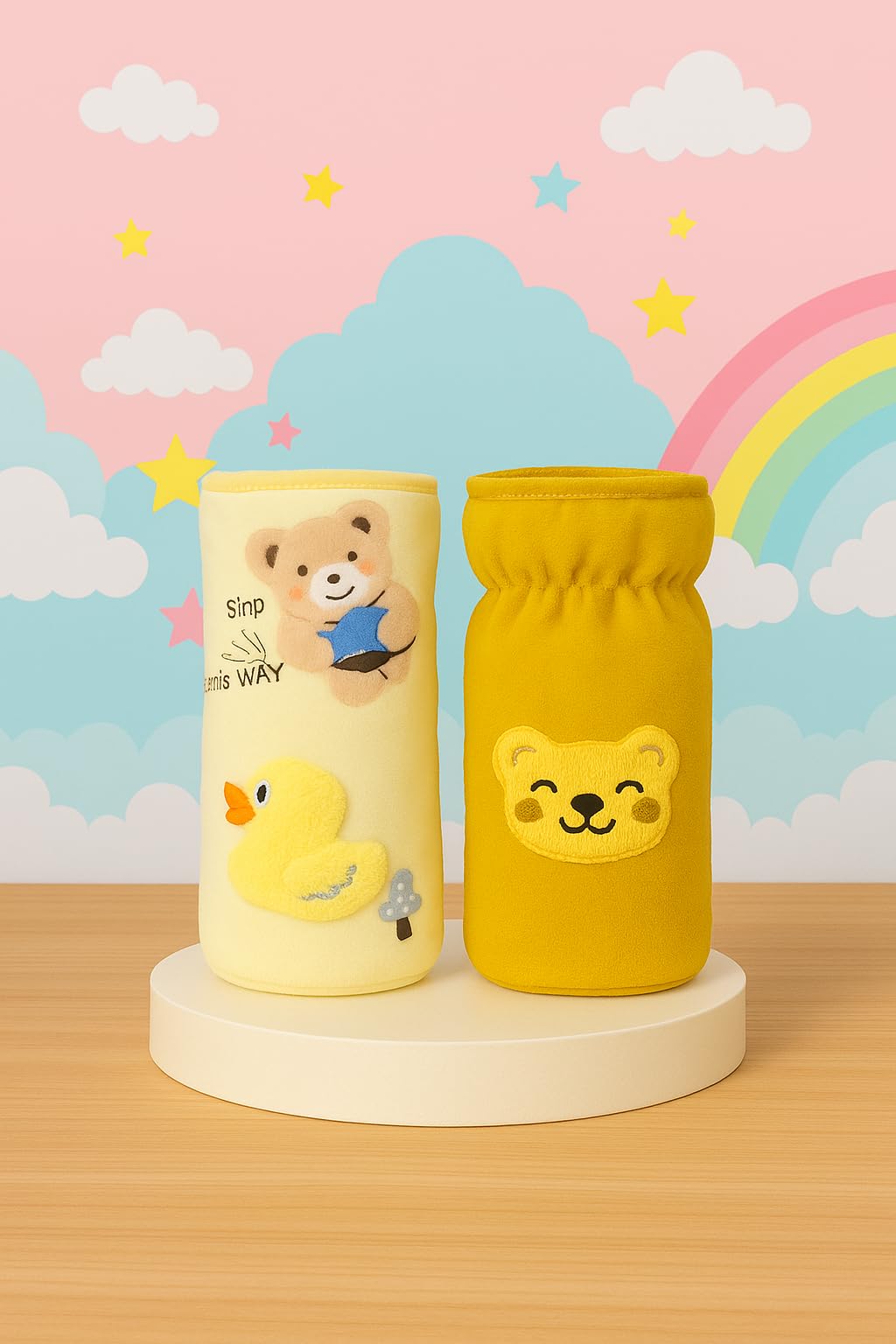 The Cheeky Kidzz Pack of 2 New Born Baby Nursing Feeding Bottle Cover with Soft Stretchable Velvet Attractive Cartoon Design I Baby Milk Feeder Bottle Cover 150 ML-250 ML (Design 512)