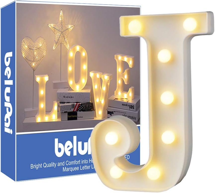 Led Letters Lights Alphabet Marquee Decoration Light Up Sign Battery Operated for Party Wedding Receptions Holiday Home & Bath Bridal Bar Decor (J)