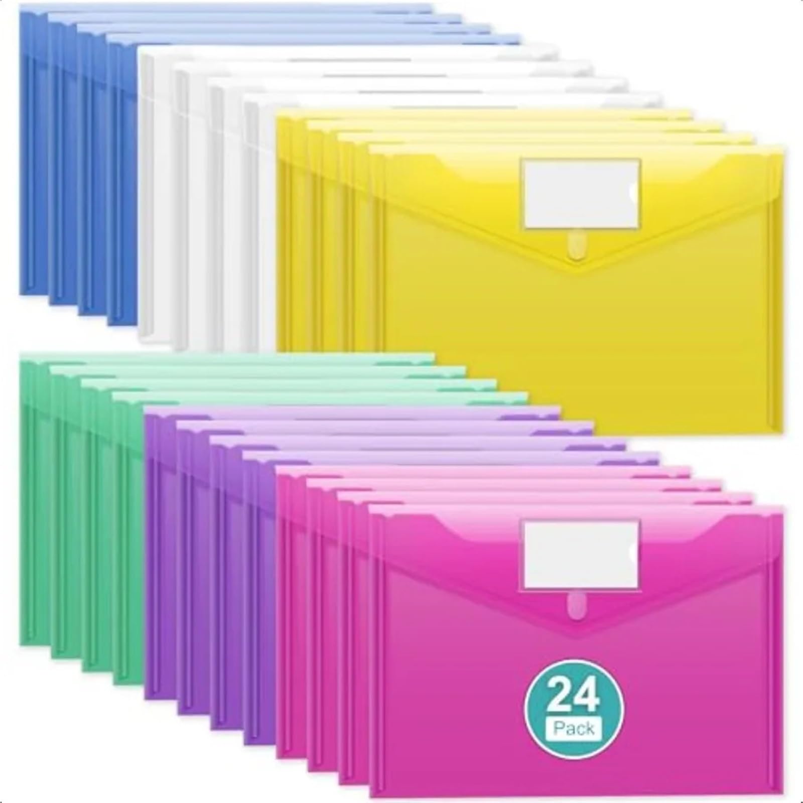 Buste in plastica Confezione da 24 buste formato A4 Lettera Portadocumenti trasparenti Cartelle portadocumenti con etichette Tasche impermeabili for scuola, casa, ufficio
