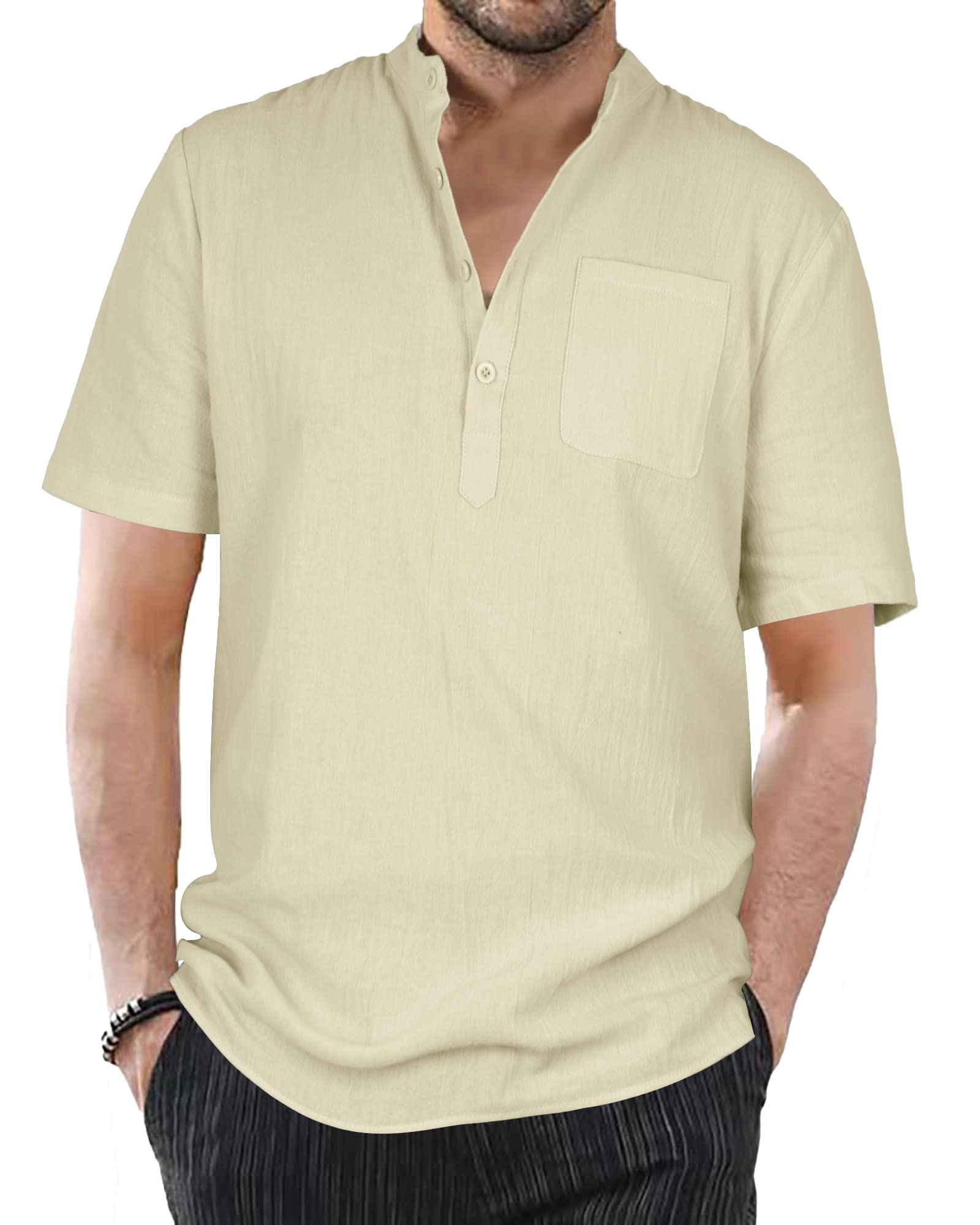 LVCBL Camisa de lino para hombre, camisa de lino de manga corta para hombre, camisa de verano para hombre, camisa informal de corte regular, camisas