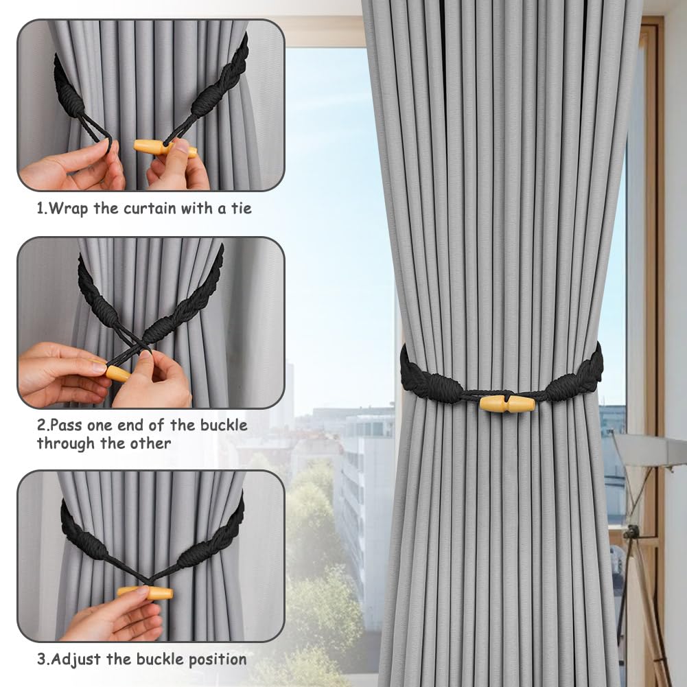 2 Stück Vorhang Raffhalter Handgestrickt | Boho Style Gardinenband 60cm Beige