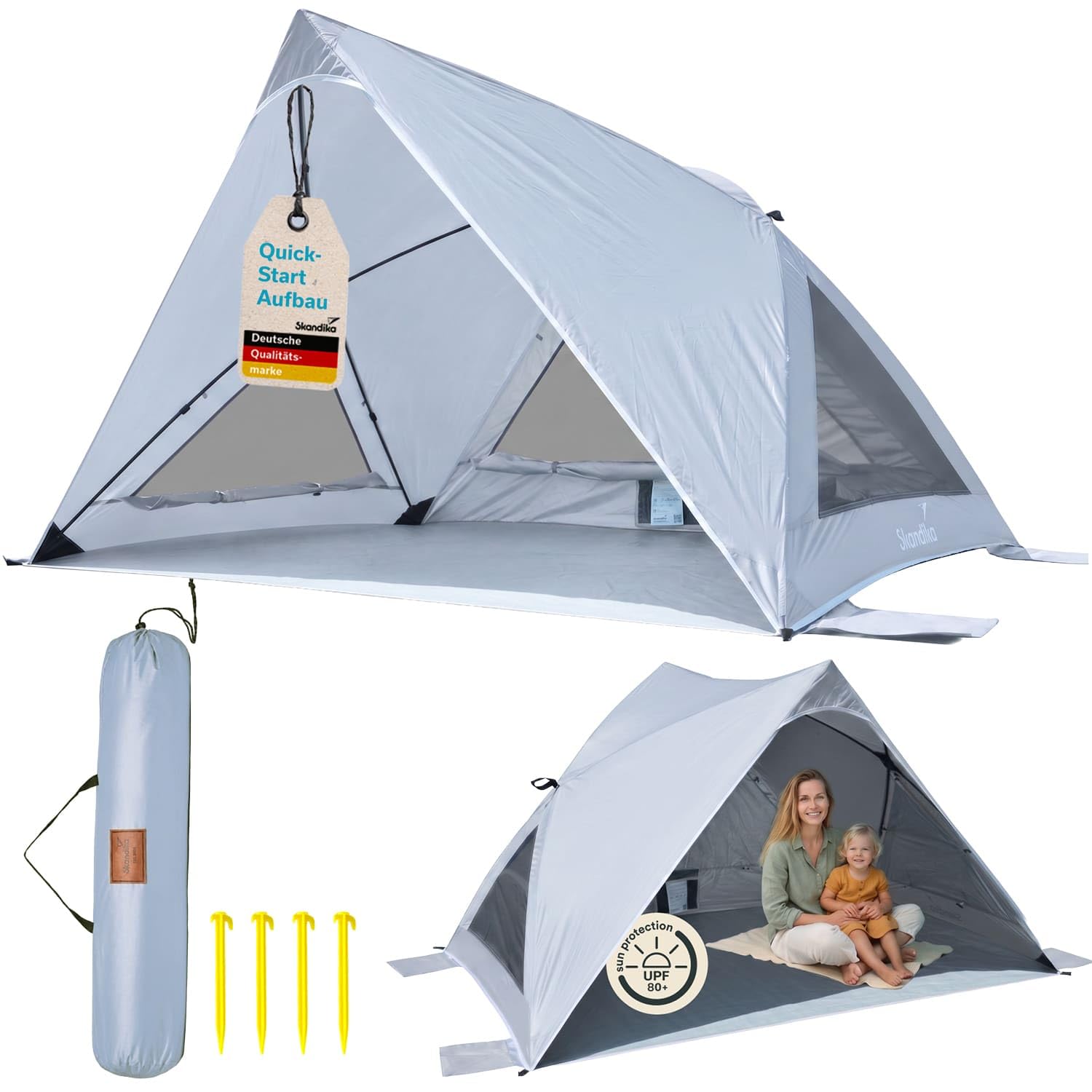 Skandika Strandmuschel Selka Quick-Start | Strandzelt Ultraleicht, UV-Schutz 80+, Windschutz, Sonnenschutz, Sichtschutz, Quick-Up, Sandheringe | Strand Zelt groß, kompakt, für Familie, Kinder