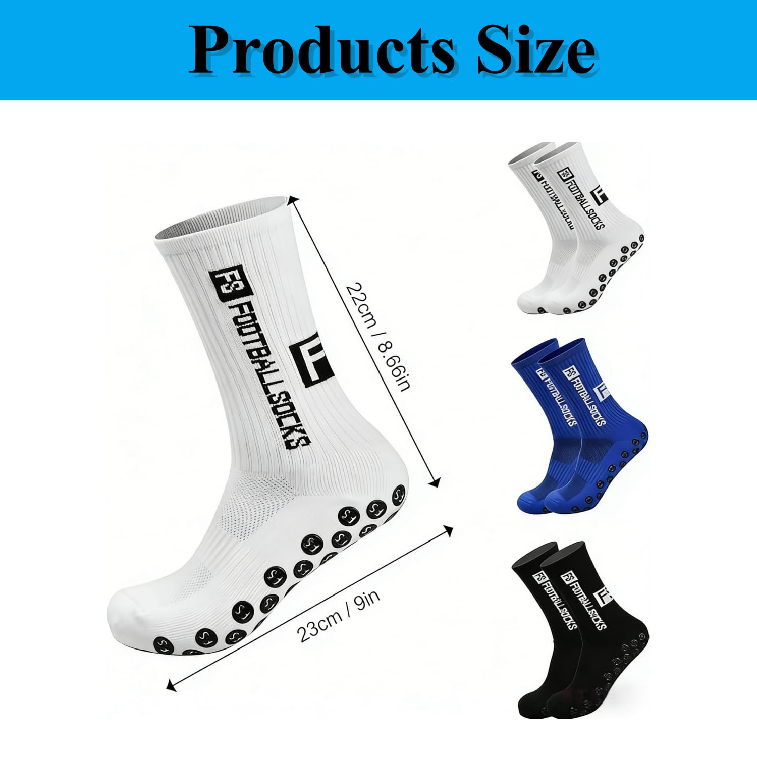 Alfven 3 Paires Chaussette Antidérapante Foot, EU 39-46 Chaussettes Antidérapantes Homme Respirantes Chaussette Foot Évacue la Transpiration pour Sport et Quotidien