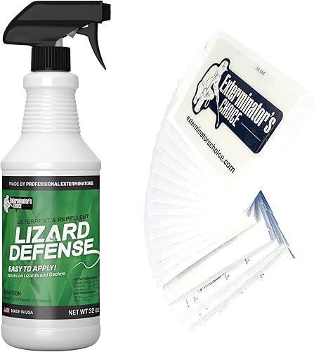 Exterminators Choice Lizard Defense Spray 32 onzas y 8 trampas de pegamento grandes Repelente de lagartos natural, no tóxico y trampas adhesivas