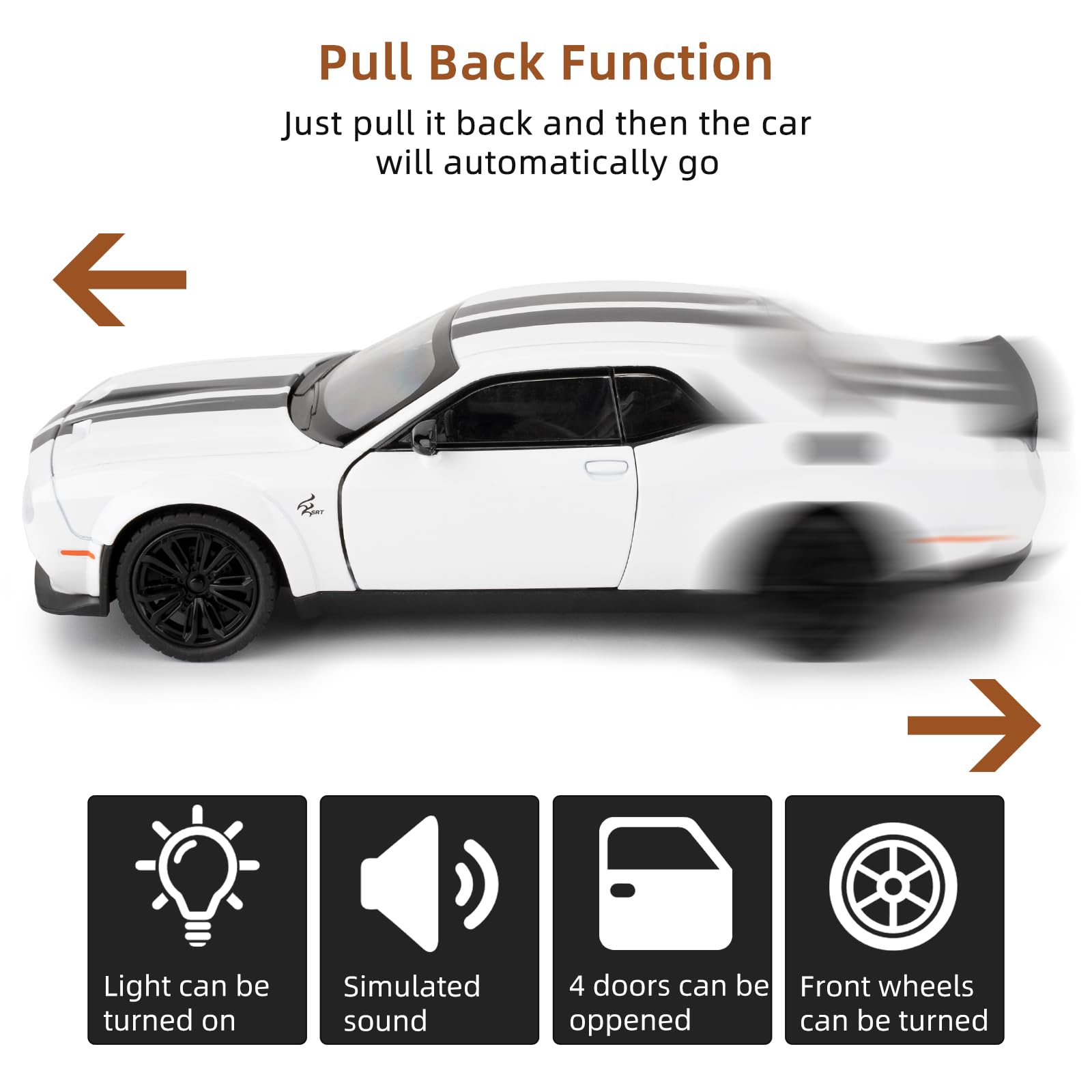 BGHSCA Compatible for Dodge Challenger SRT Hellcat Car Model 1:22 Die-Cast Toy Car with Sound and Light - Image 2