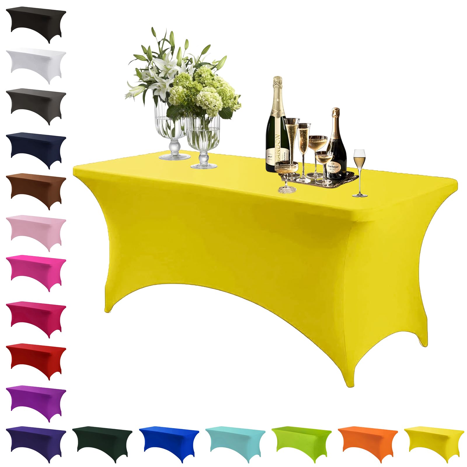Mienocol Yellow Spandex Tablecloths,4FT Stretchable Rectangle Table Cover Washable Tablecloth Universal Patio Elastic TableCover for Kitchen,Event