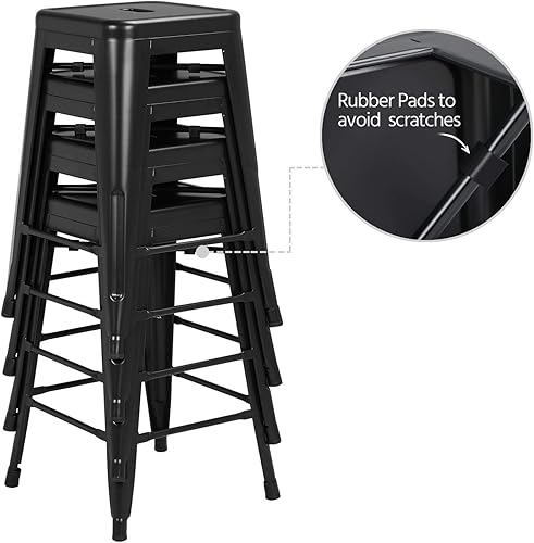 Miniatura 4 de Topeakmart Taburetes de metal industriales de 24 pulgadas, estilo vintage, altura de mostrador, taburetes de bar altos sin espalda, juego de 4,