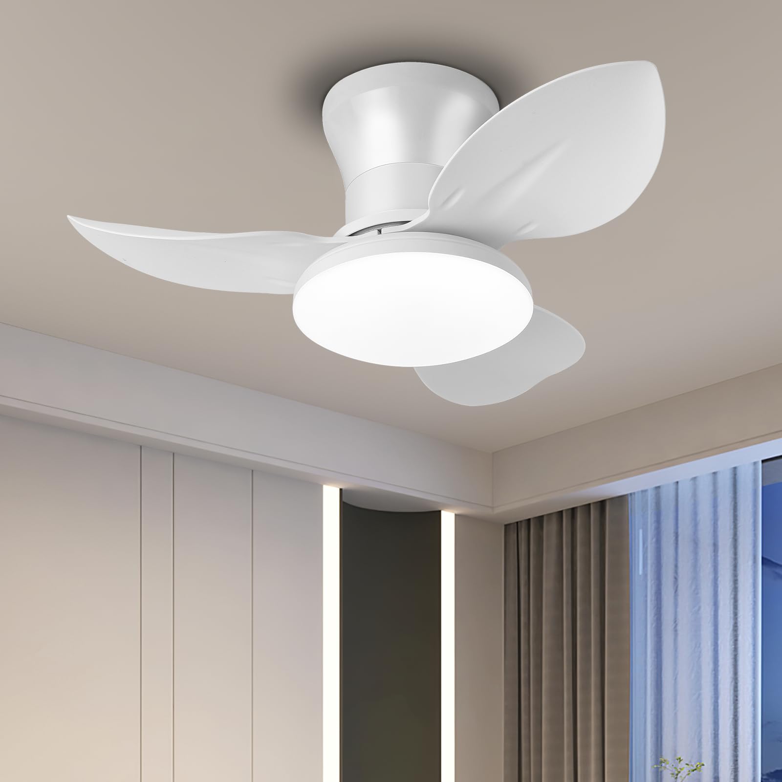EKDADL 65CM 3 Aspas Ventilador de Techo con Luz y Mando DC Reversible Lampara Ventilador Techo Silencioso 6 Velocidades APP Inteligente Ventilador Techo con Luz y Mando a Distancia Dormitorio,Salon