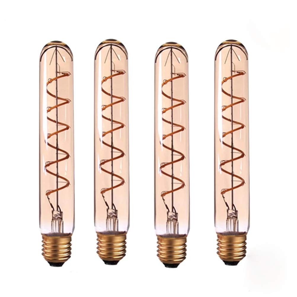 Bombilla, 4 Bombillas LED de filamento Lineal Flexible en Espiral T30 de 185 mm, tubulares, de 3 W, de Vidrio ámbar, 2200 K, con Casquillo E27, Regulables, para iluminaci