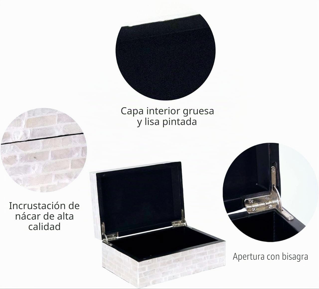 PEMAR Cajas de joyería con incrustaciones de nácar con tapas, cofre del tesoro rectangular, caja de almacenamiento decorativa de madera para bolsas de té, café, suministros de oficina, joyas,