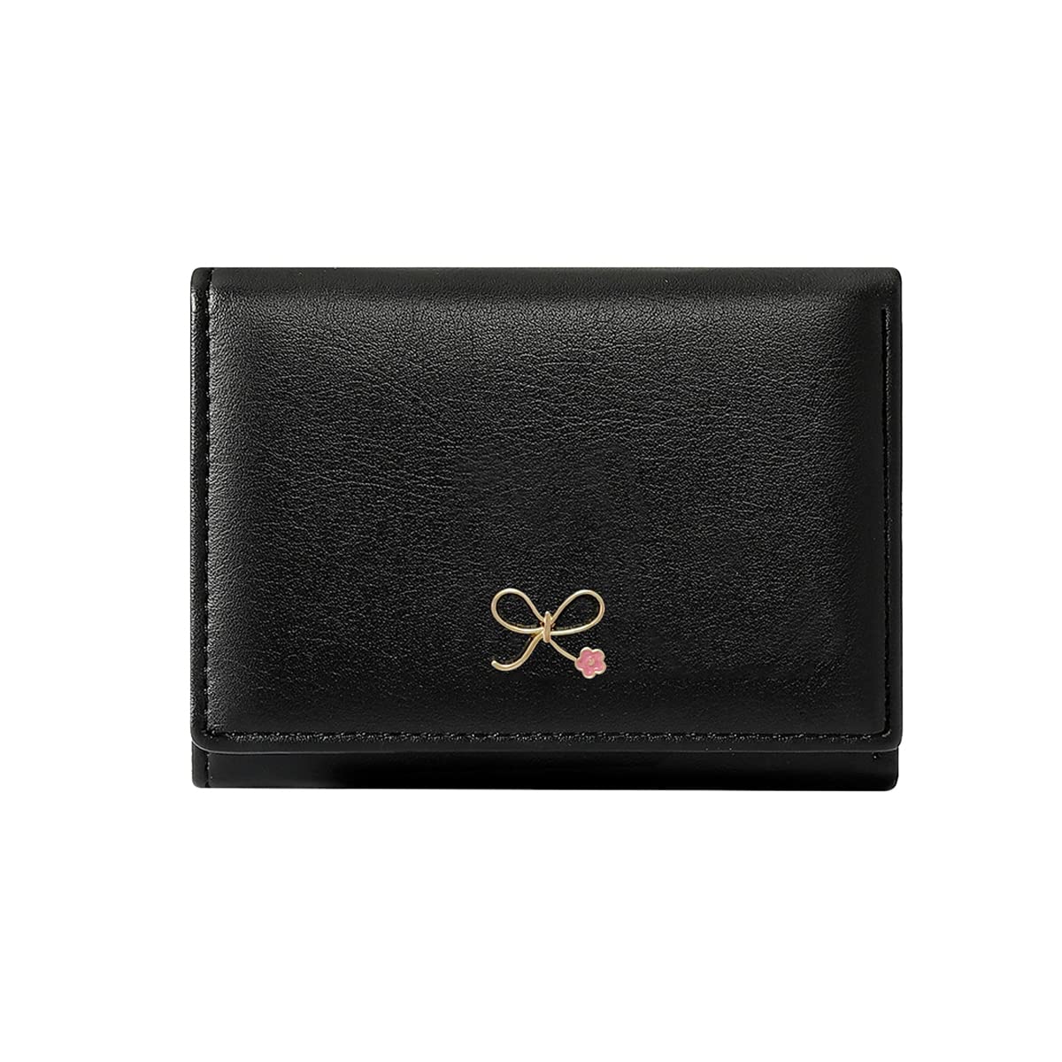 Sunwel FashionGirls Cute Coquette Bow Wallet with Pink Froral Small Wallet Cash Pocket Card Holder ID Window Purse for Women (BLACK)