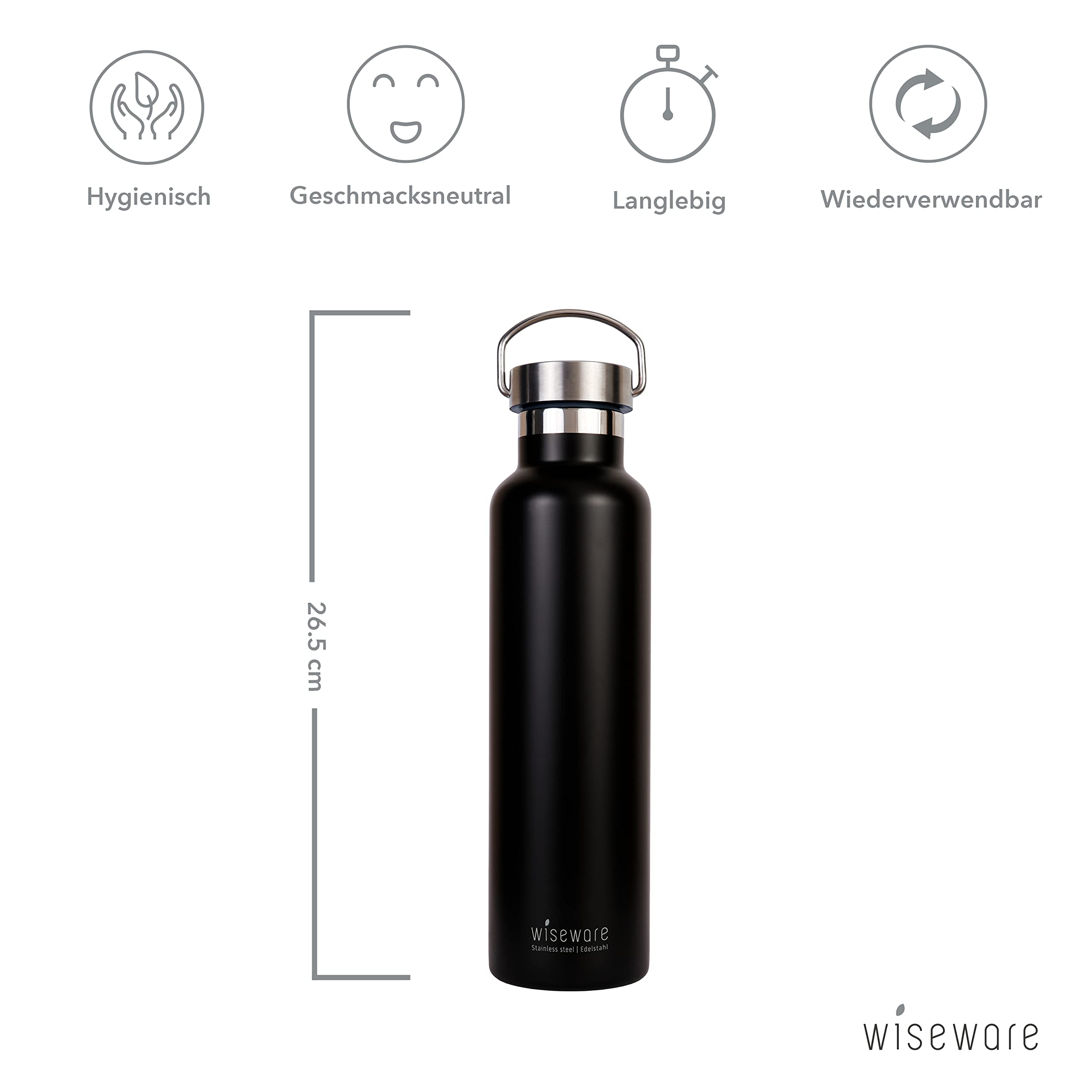 Butelka na napoje ze stali nierdzewnej, czarna, 750 ml, nie zawiera BPA, szczelna butelka z metalu, do aktywności na świeżym powietrzu, wędrówek, szkoły, uprawiania sportu