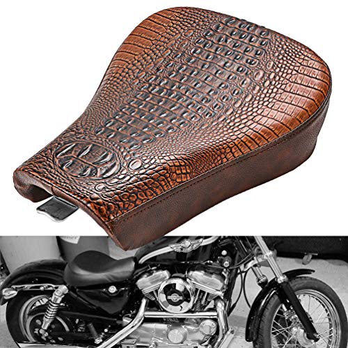 KATUR Cuscino per Sella Monoposto per Motocicletta Cuscino Sedile Pilota Anteriore Nero Cucitura per Sedile in Pelle Sintetica con Harley Sportster 72 48 1200X 1200V 2010-2015 (Crocodile Marrone)
