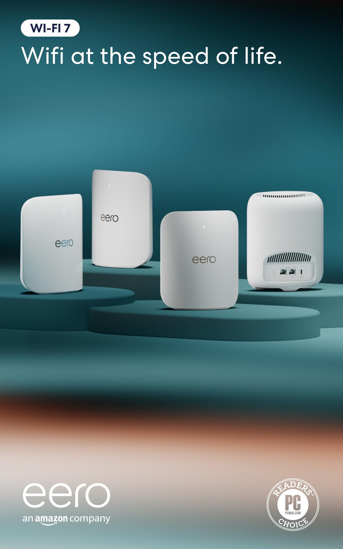 Amazon eero Pro 7 tri-band mesh Wi-Fi 7 router (newest model) - Supports internet plans up to 5 Gbps, Coverage up to 8,000 sq. ft., 4-pack without eero Plus 4-pack