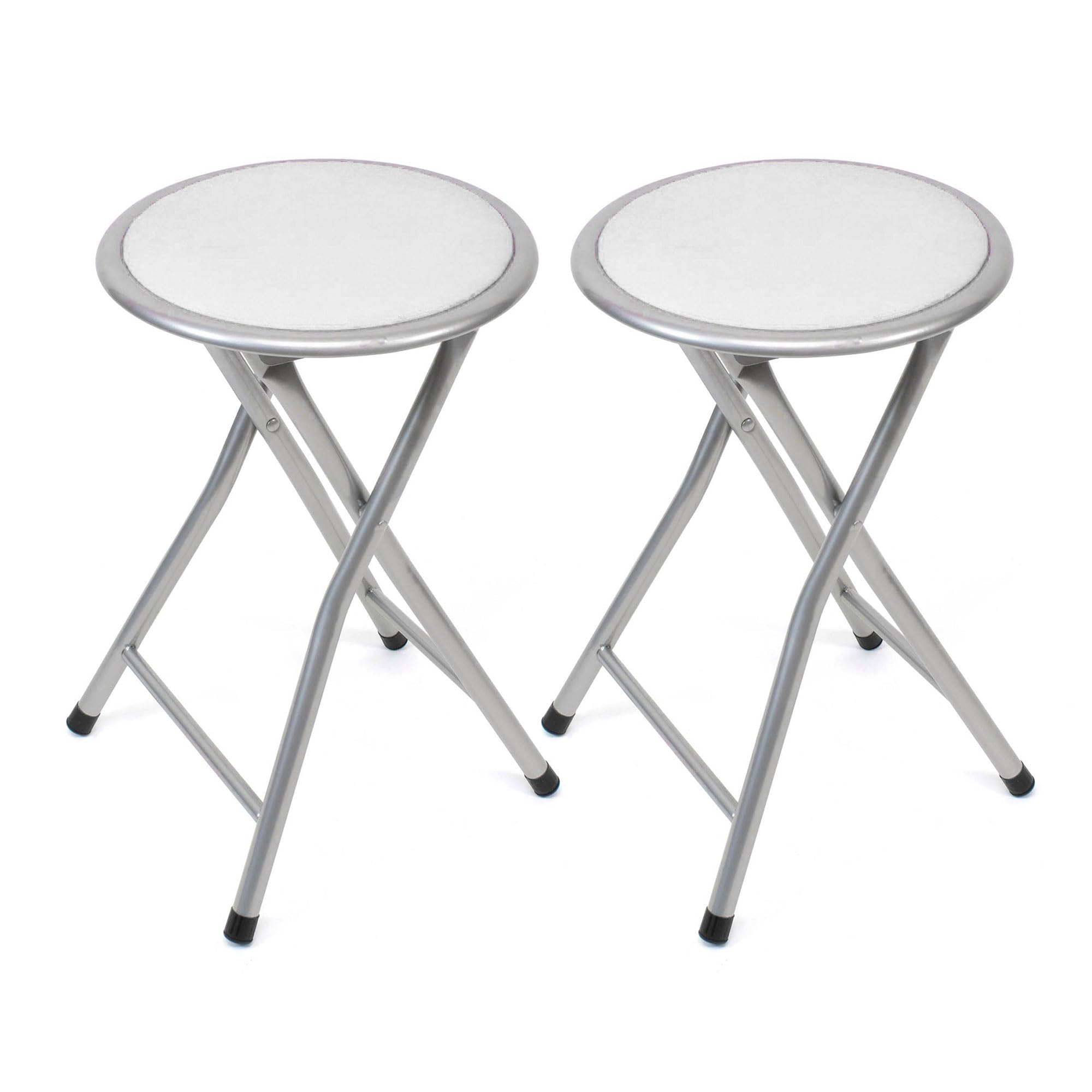 THE SECRET HOME - Pack of 2 Aluminium Folding Stools – Metal Chair and Padded Seat – Ideal for Kitchen, Terrace, Camping, Office – Diameter 30 x Height 45 cm (White)