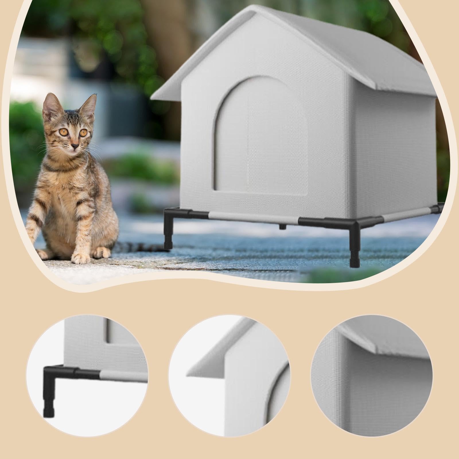 Gralara Niche pour Chat Extérieur avec avec Pieds Surélevés, Niche Isotherme Imperméable et Résistant au Vent pour Hiver, Abri pour Chats Errants et Petits Chiens, M