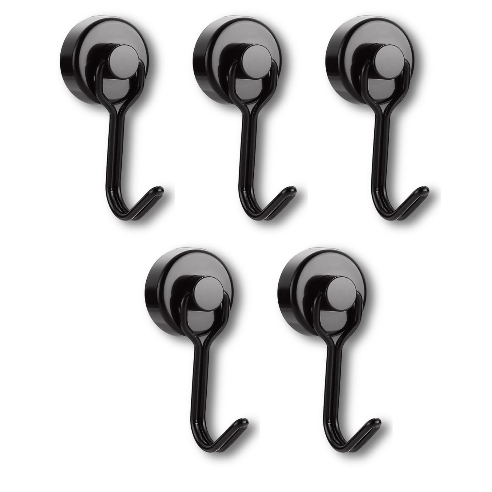 Ronoza 5 sztuk haczyków magnetycznych, bardzo mocne, magnesy neodymowe, 16 mm, magnetyczne haczyki, maks. nośność 15 kg, nadają się do grilla, kuchni, gadżetów, szafek, biura, lodówki (czarne)
