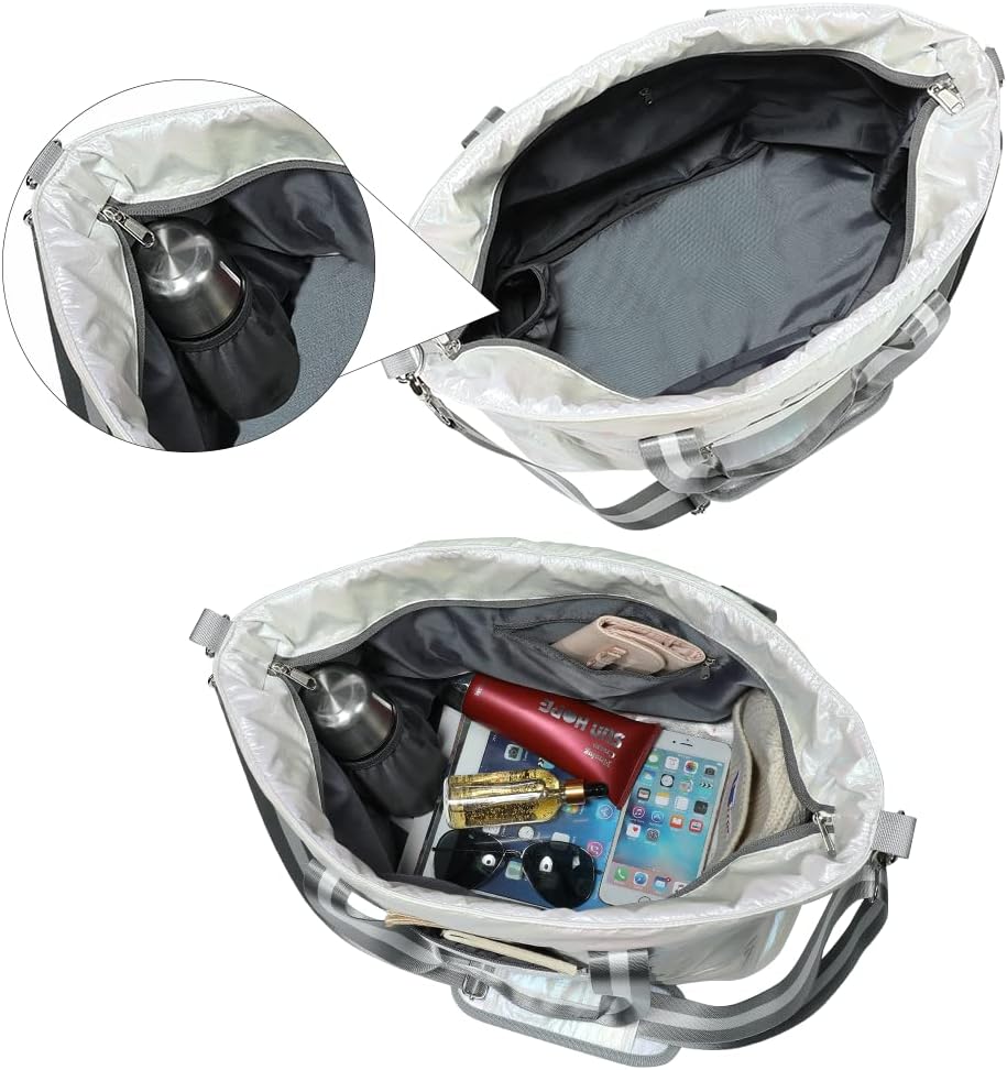 Women Tote Bag, Quilted Puffer Work Shoulder Bag with Laptop Compartment Trolley Sleeve, Large Puffy Travel Handbag - Image 5