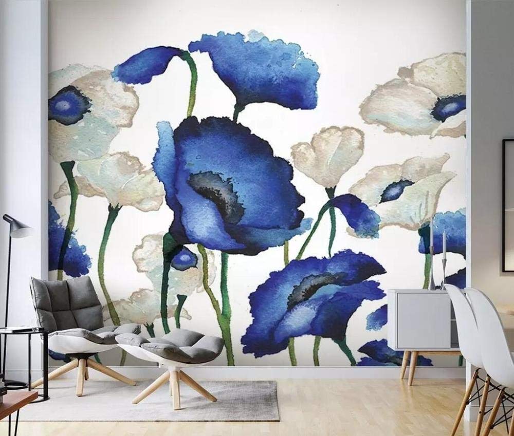 Papier peint fleurs bleu blanc 3d fresque murale 250x175 cm