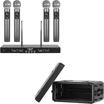 Phenyx Pro 4-Channel Wireless Mic Set PTU-5200-4H Bundled with 4U Shallow Rack Case PRCSE-4U