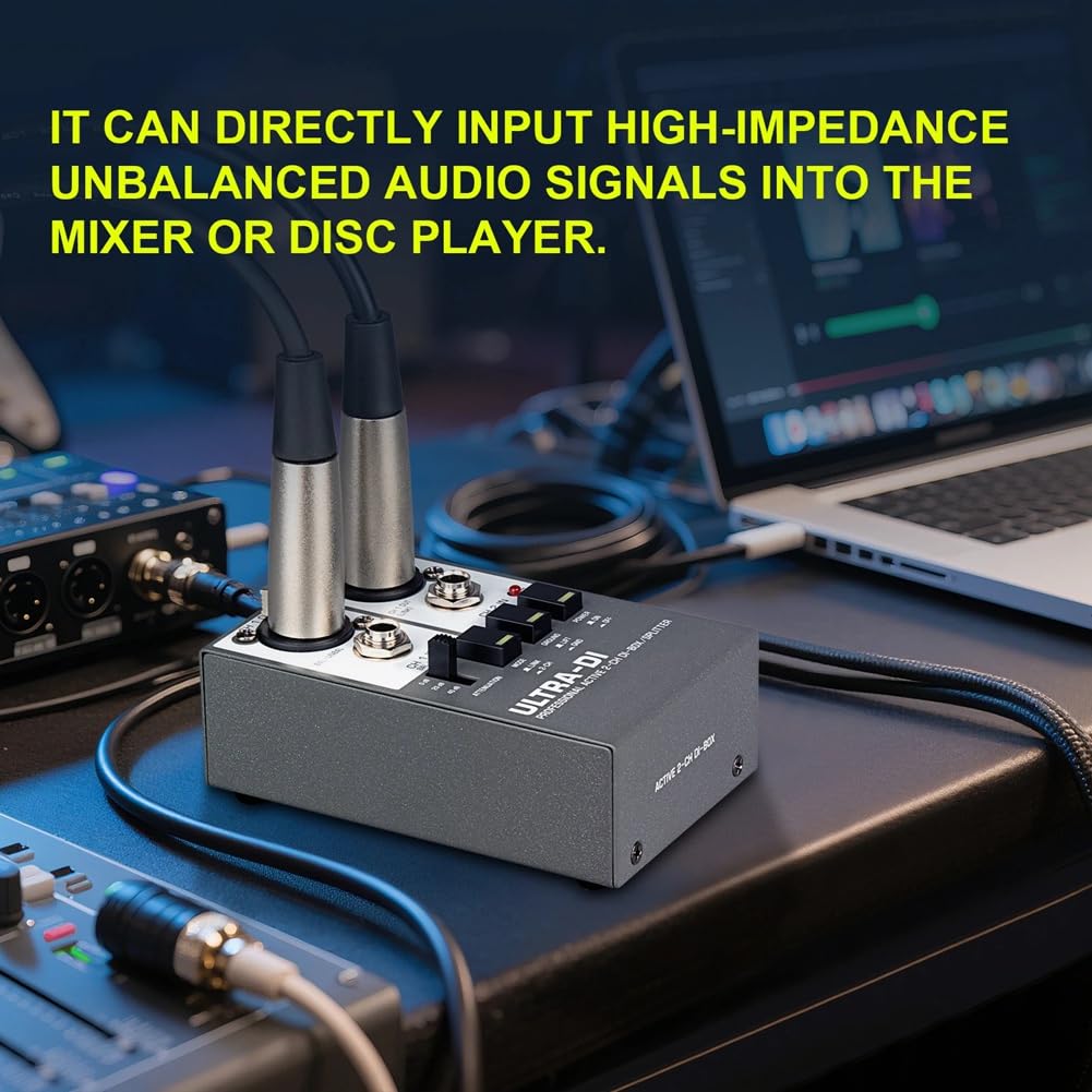 Caja DI de Audio de 2 Canales para Guitarra con Interferencias de Alta Frecuencia para Escenario con Aislamiento de Audio.