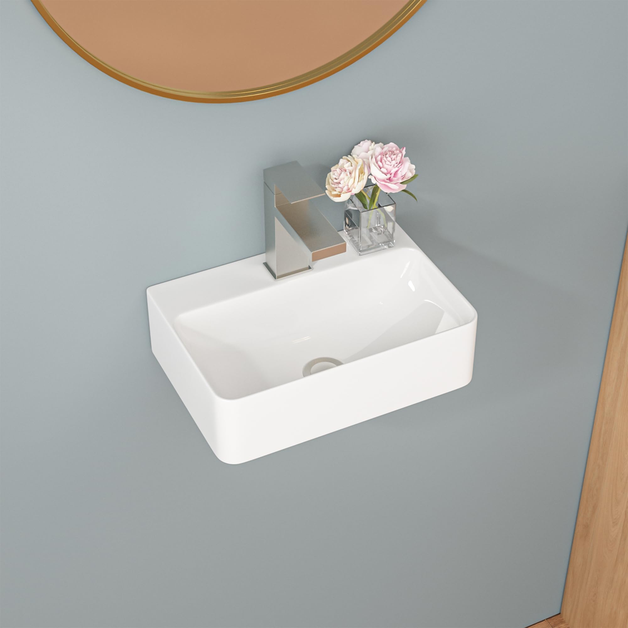 Sarlai Wall-Mounted Bathroom Basin, Ceramic Wash Basin 35.5x25.4x10.2 cm