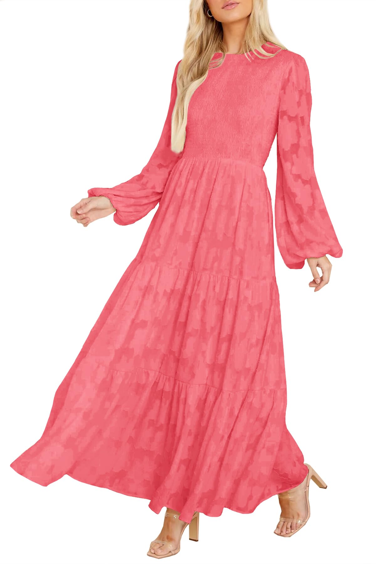 MITILLY Long Sleeve Maxi Dress for Women Fall Modest Formal Wedding Guest