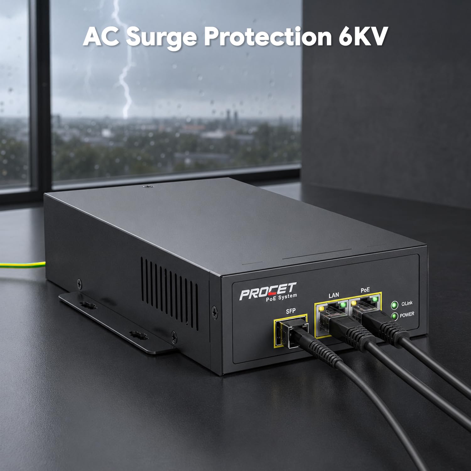 Procet Gigabit Industrial PoE Media Converter Metalowa obudowa, SFP uplink do PoE++ 95 W umożliwia rozszerzenie odległości przez okablowanie światłowodowe do urządzeń zasilanych PoE (PD),