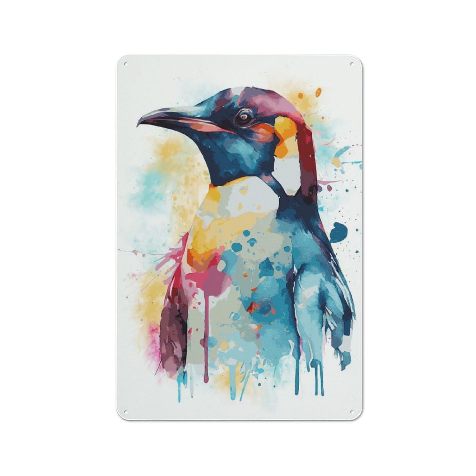 Junmoney Style-14 Watercolor Penguin Art Vintage Metal Plaque 30X20cm For Café Or Restaurant, A Decorative Gift For A Newly Furnished Café And Restaurant