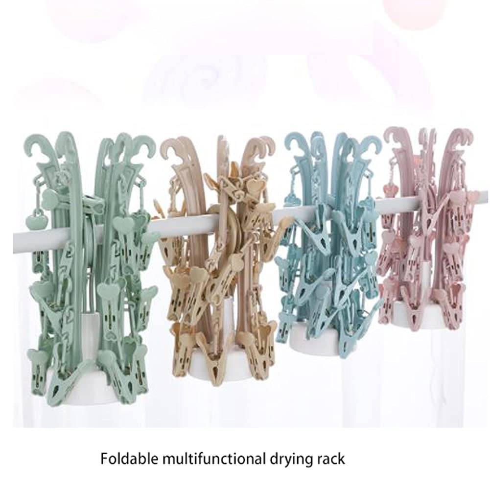Standard-Kleiderbügel, Faltbarer Kleiderbügel, Multi-Clip-Kleiderbügel, winddichter Haken-Kleiderbügel für Kleidung, Baby, multifunktionale Reise-Haushalts-Kleiderbügel, Trocknen, Rack (Rosa)