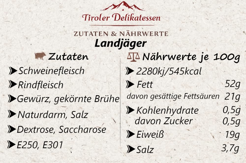 Almgourmet - Premium Landjäger (10 Paar) - Köstliche Wurstspezialität aus Österreich - Würziger Geschmack mit Kümmelnote