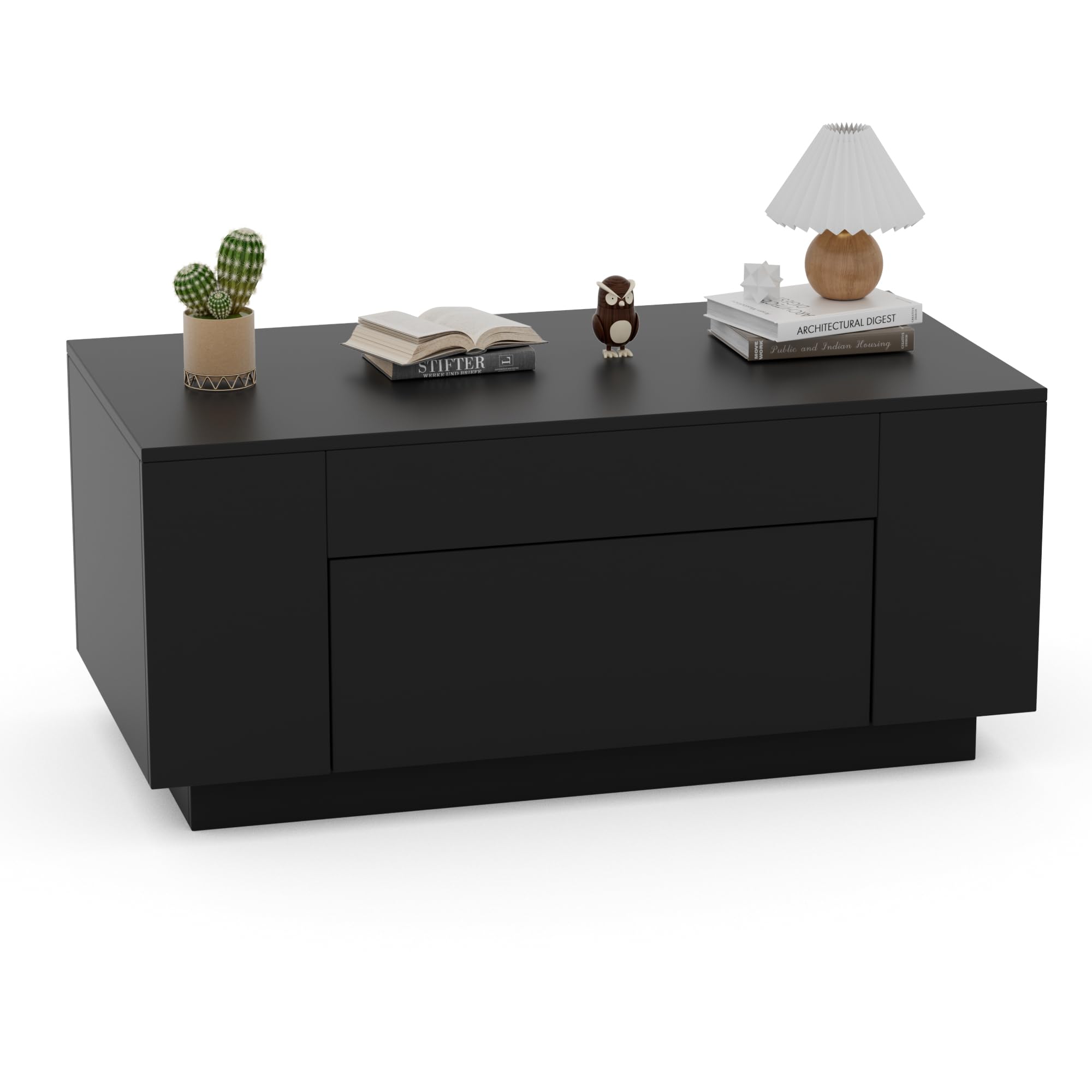 BonVache Couchtisch, Beistelltisch Couch, Wohnzimmertisch Holz mit Stauraum, Coffee Table, Kaffeetisch mit Versteckter Schubladen, Coffee Table, Sofatisch Tisch für Wohnzimmer, 90*50*42cm, Schwarz